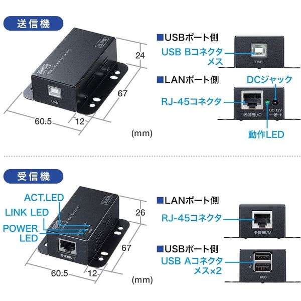 サンワサプライ USB2.0エクステンダー（2ポートハブ付き） USB-EXSET3