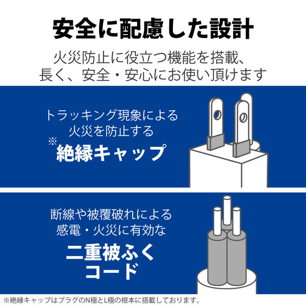 延長コード 電源タップ 二重構造 3m 3ピン 4個口 マグネット付 抜け