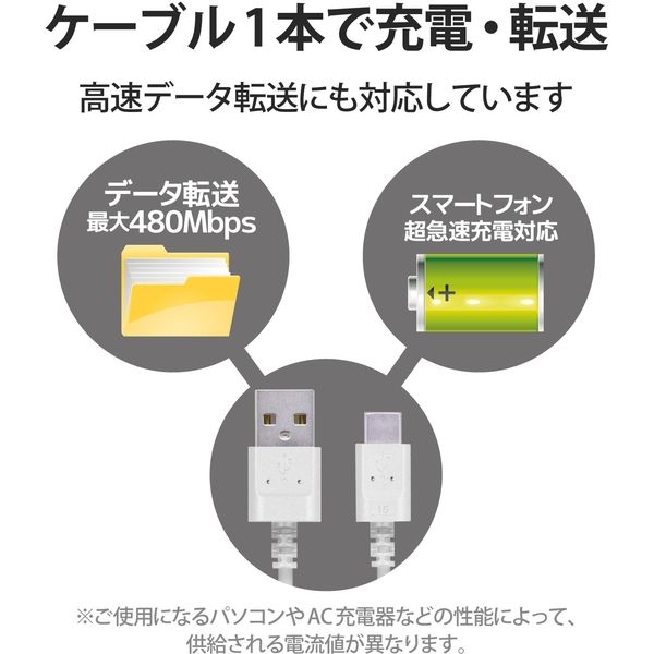 エレコム USB Type-Cケーブル/スマホ用/USB(A-C)/極細/2.0m/ホワイト