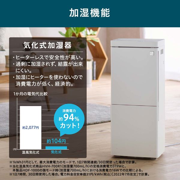 アイリスオーヤマ 気化加湿器900ml 気化式 大畳数 大容量 マイナスイオン HDF-1000-W 1台