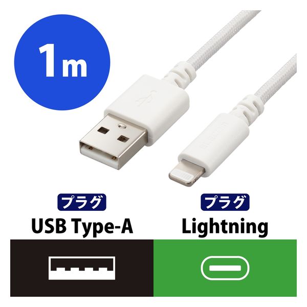 iPhone充電 ライトニングケーブル 1m 最大12W 高耐久 白 MPA