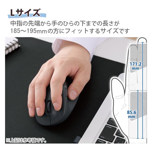 ワイヤレスマウス 静音 無線 2.4GHz 握りの極み 5ボタン Lサイズ