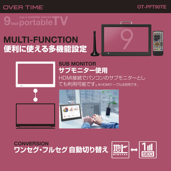 10.1インチ録画機能付きTV内蔵バッテリー・AC電源・カーアダプタ3方式 