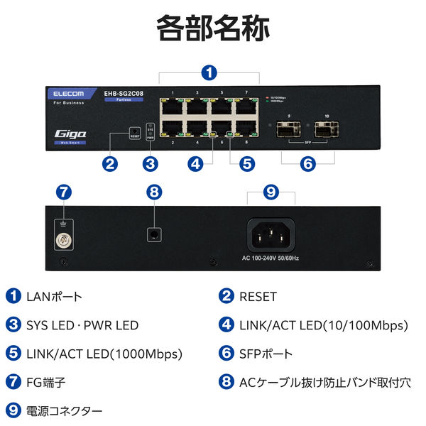 スイッチングハブ 8ポート ギガ WEBスマート 金属筐体 電源内蔵 スイッチングハブ 8ポート ギガ WEBスマート 金属筐体 電源内蔵
