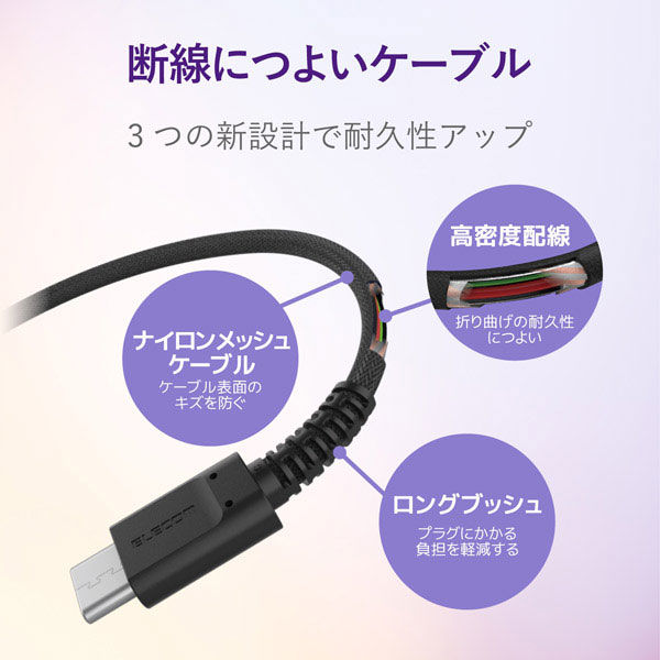 タブレット・スマホ USBケーブル A-Type C 認証品 ブラック 2m タブレット・スマホ USBケーブル A-Type C 認証品 ブラック 2m