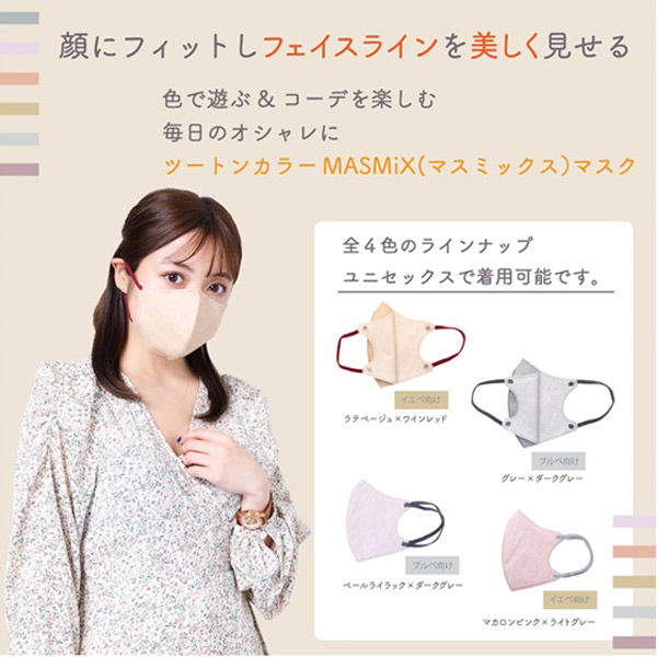 Kirei Mask MASMiXマスク（グレー×ダークグレー）1セット（7枚入×10袋） 川本産業 ツートンカラーマスク バイカラー - アスクル