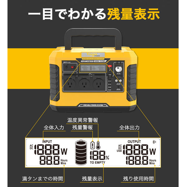 ポータブル電源 蓄電池 1512Wh容量 定格1500W出力 ADVANCE1550 1台 TogoPower - アスクル