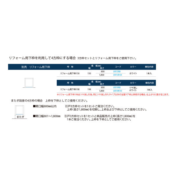 引戸用UB枠 三方枠 UR16S23 (浴室ドア枠) フクビ