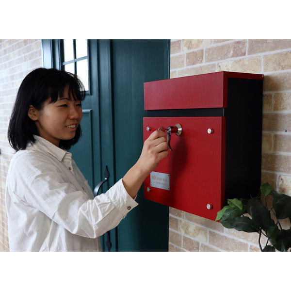 軒先渡し】ヤマソロ Land ランド 壁掛けポスト レッド 幅350mm 1台