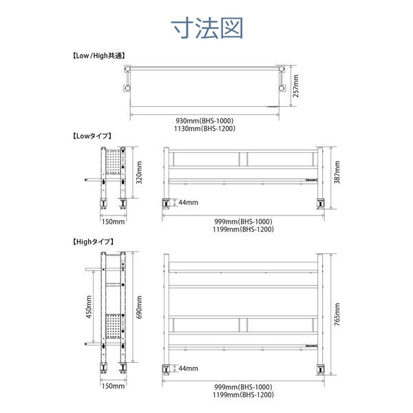 【車上渡し】 Bauhutte （バウヒュッテ） デスクラック 幅1200×奥行260×高さ770mm 1台 BHS-1200H-BK（直送品）