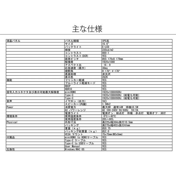 JAPANNEXT 15.6インチ ワイド タッチパネルモバイルディスプレイ