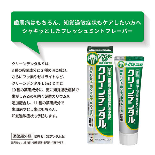 クリーンデンタルS しみないケア フレッシュミント 100g×2本 第一三共