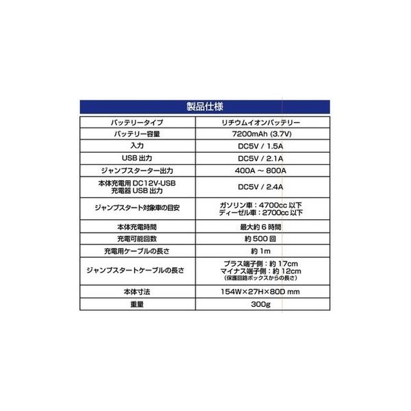 カシムラ ジャンプスターター　７２００ｍＡｈ KD-238 1個（取寄品）