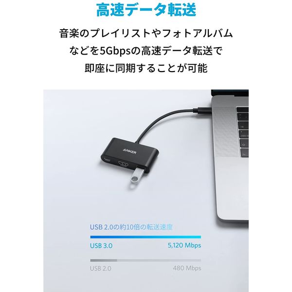 Anker USBハブ Type-C接続 HDMI×1 Cポート×1 Aポート×1 PD90W 急速充電 PowerExpand - アスクル