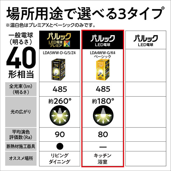 パナソニック LED電球 一般電球タイプ E26口金 40形 温白色 広配光