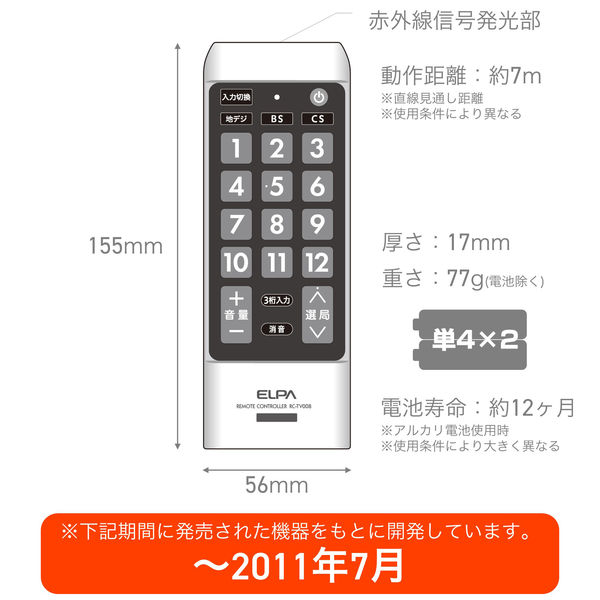 朝日電器 テレビリモコンＳＨ RC-TV008SH 1個 - アスクル