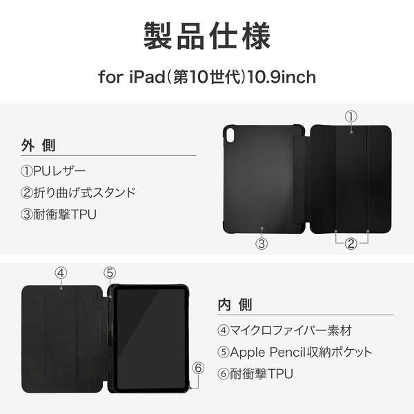 iPad 10.9インチ ブラック 本体 iPad (第10世代) 10.9 inch フラップケース ブラック｜スマホ