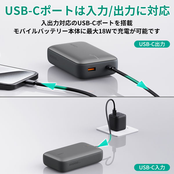 モバイルバッテリー 20000mAh PD20W/QC18W 大容量 PB-Y57-GY 1個 AUKEY - アスクル