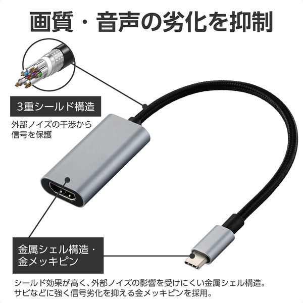 TypeC - HDMI 変換 15cm 4K 30Hz 高耐久メッシュ ブラック ECAD