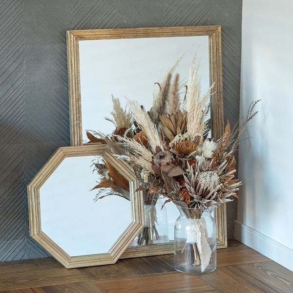 ポッシュリビング ミラー オクト W36×D2.5×H36cm マンゴーウッド