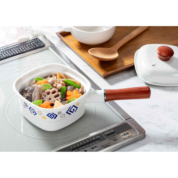 高木金属工業 角型片手鍋 14cm IH対応 ホーロー製 四角いお鍋 麺ごこち