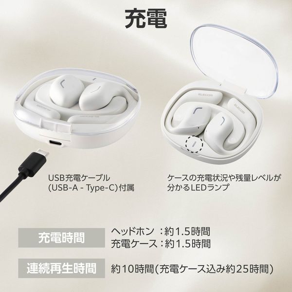 ELECOM - ELECOM　オープンイヤー型ワイヤレスヘッドホン　LBT-OWS01WH　スノーホワイト オープンイヤー型ワイヤレスヘッドホン | エレコムダイレクト