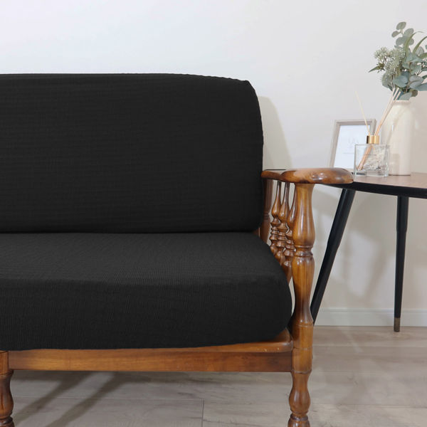 加栄レース ソファカバー 2人掛け用 セパレートタイプ 撥水加工 2枚組 ブラック 469445 1個（直送品）