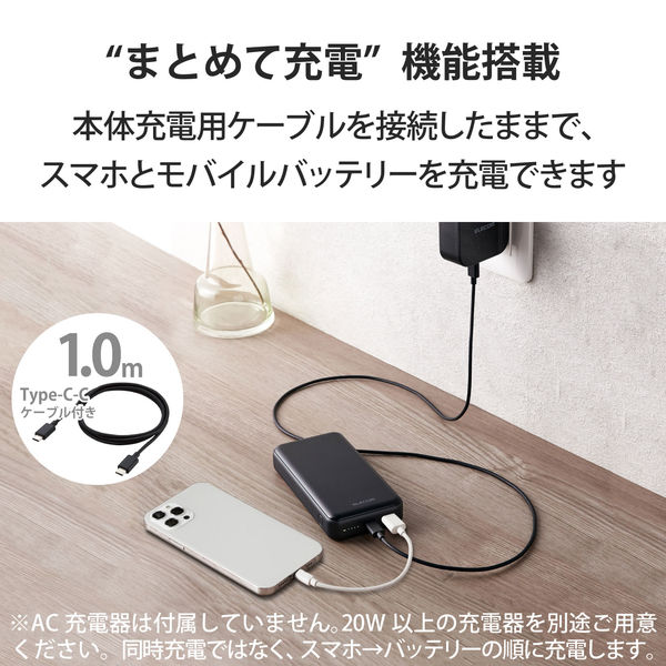 モバイルバッテリー 20000mAh 2口（USBA Type-C） PD 20W ブラック DE