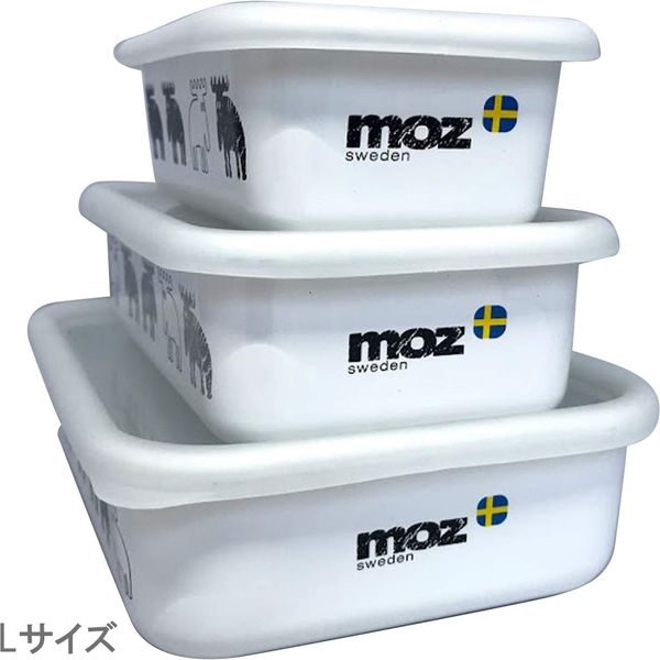 富士ホーロー moz ほうろう製 保存容器 浅型角容器L MOZ-L.W 3個（直送 