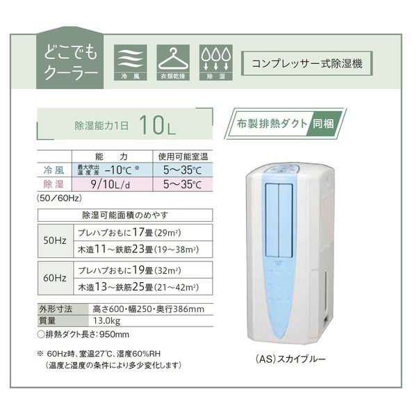 コロナ 冷風・衣類乾燥除湿機 どこでもクーラー 除湿量 10L CDM-1024（AS） 1台 - アスクル