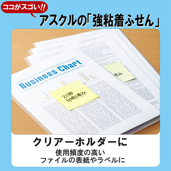 旧品】アスクル 強粘着ふせん 75×25mm パステルカラー 1箱（5冊