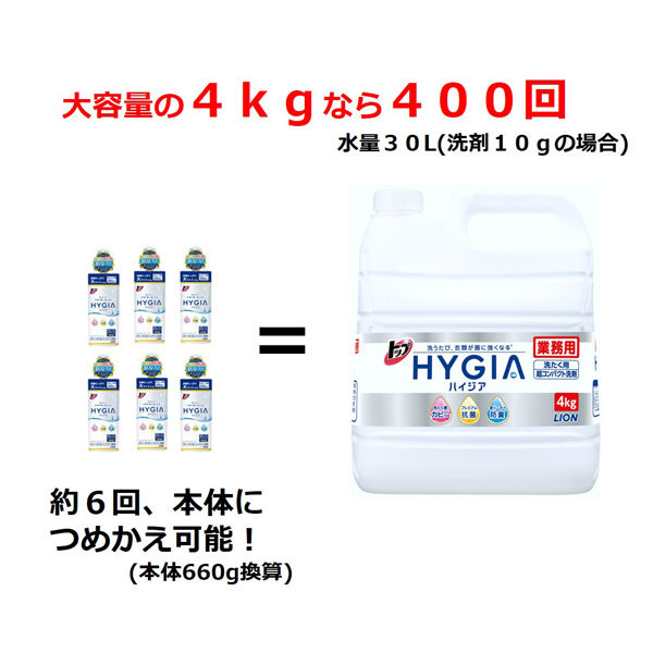 トップハイジア（HYGIA） 業務用4kg（注ぎ口ノズル付） 1箱（3個入） ライオン