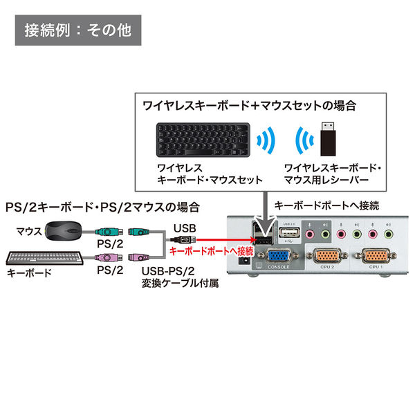 サンワサプライ USB・PS/2コンソール両対応パソコン自動切替器(2:1) SW