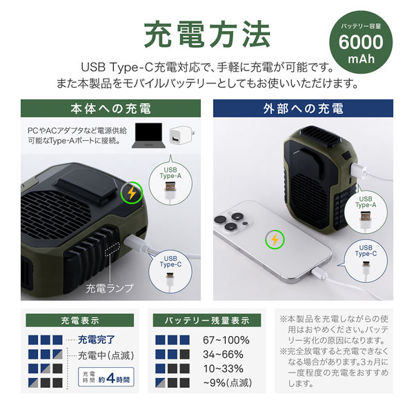 バッテリー機能つきベルトファン ネックストラップ付（長さ調節