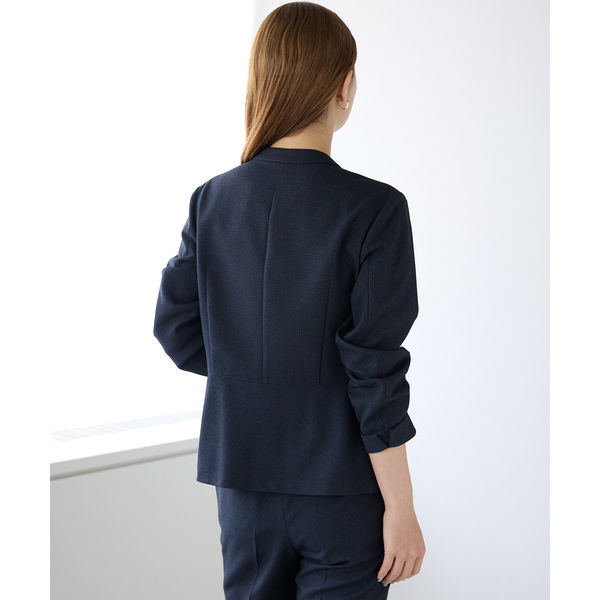 Bonmax 事務服 シャンブレー ノーカラージャケット ブルーグレイ 11号 事務服 制服 BONOFFICE ボンオフィス 長袖 ノーカラージャケット