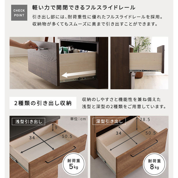 ゴミ箱上カウンター+引き出し収納+扉収納 幅1800×奥行440×高さ850mm