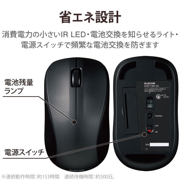 エレコム マウス ワイヤレスマウス Bluetooth 3ボタン Mサイズ 抗菌 ブラック M-BY11BRKBK