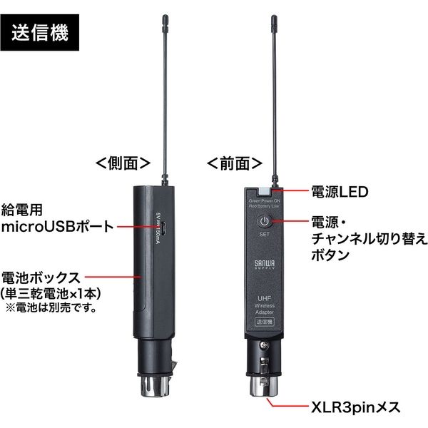 サンワサプライ 有線マイクワイヤレス化アダプタ MM-SPHMWAD 1個 サンワサプライ 有線マイクワイヤレス化アダプタ MM-SPHMWAD 1個
