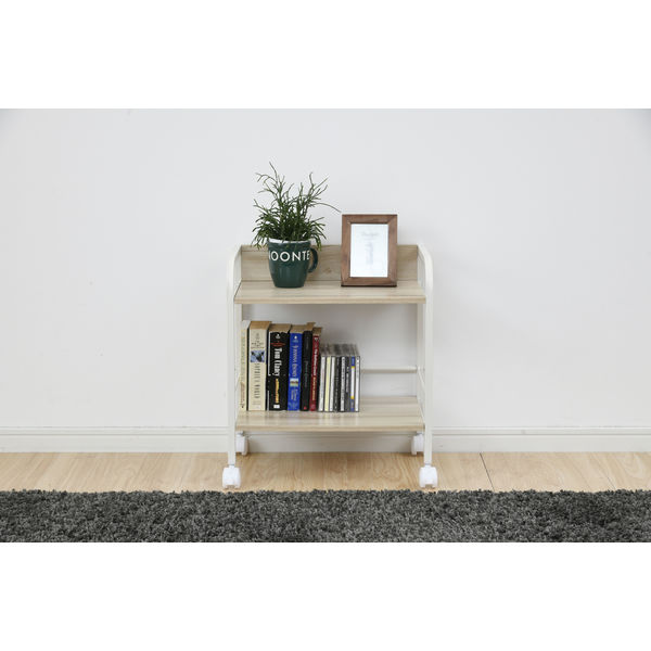 YAMAZEN ホワイト ストレージラック 2段 キャスター付き　天板木製 YAMAZEN ホワイト ストレージラック 2段 キャスター付き 天板