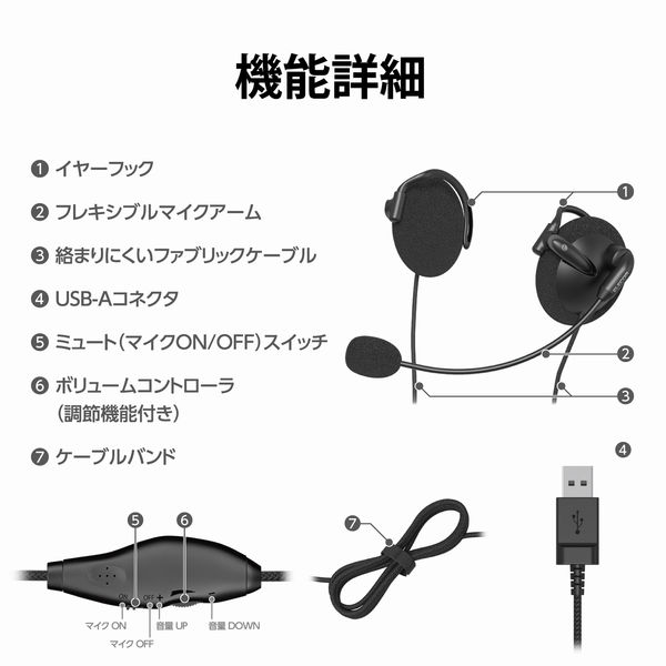 ヘッドセット 耳掛けタイプ USB接続 マイク搭載 両耳 軽量 ブラック HS-EH02UBK エレコム 1個