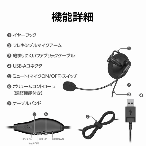 ヘッドセット 耳掛けタイプ USB接続 マイク搭載 片耳 左耳用 軽量