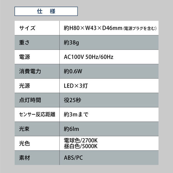 大河商事 LEDフットライト コンセント式 人感センサー付き