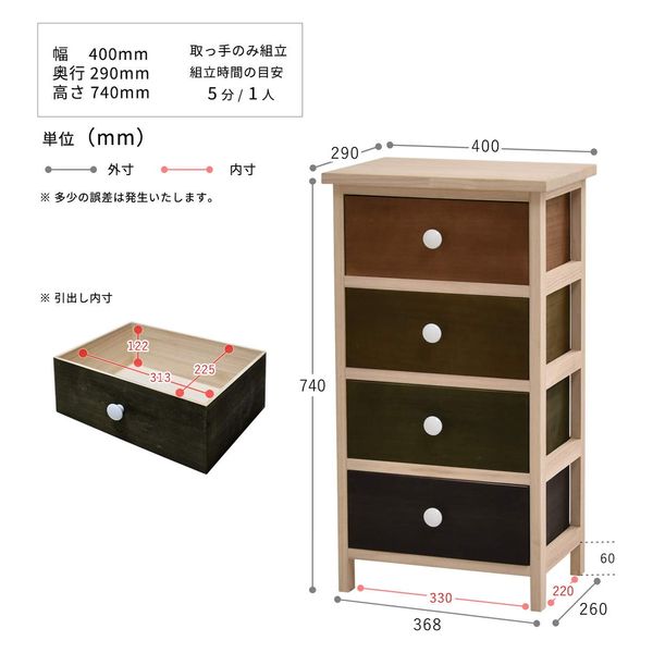 軒先渡し】B.Bファニシング Gimlet チェスト 4段 400×290×740mm 