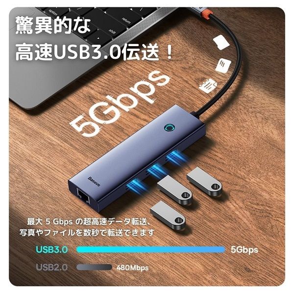 Baseus 6in1 拡張USBポート Type-C B00052802811-00(1台)