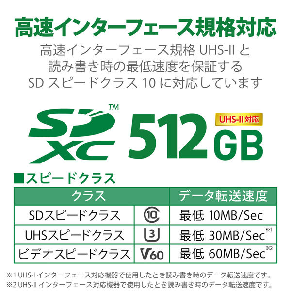 SDカード SDXC 512GB Class10 UHS-II U3 V60 MF-FS512GU23V6R エレコム 1個（直送品） - アスクル