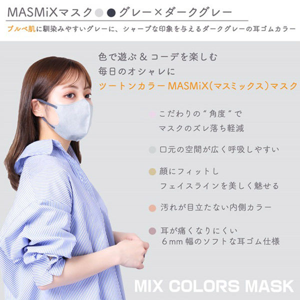 Kirei Mask MASMiXマスク（グレー×ダークグレー）1袋（7枚入
