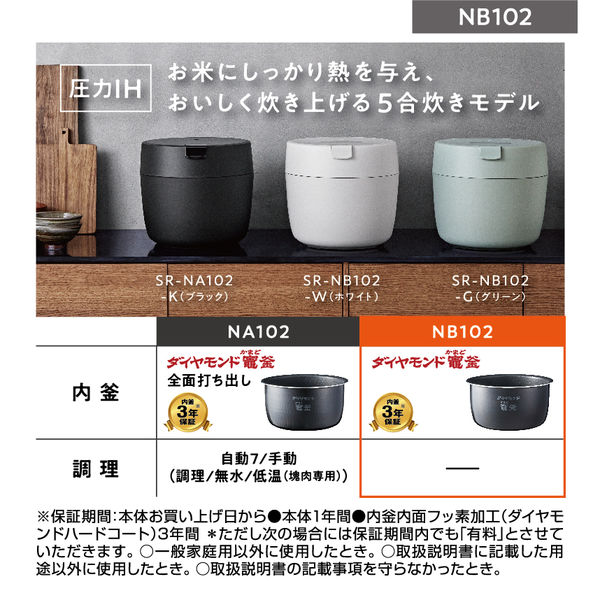 パナソニック 圧力IHジャー炊飯器 SR-NB102-W 1台 - アスクル