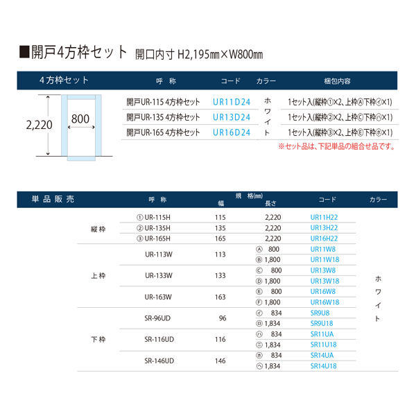 フクビ UB枠 戸建住宅用URタイプ 開戸UR-115 4方枠セット 抗菌 UR11D24