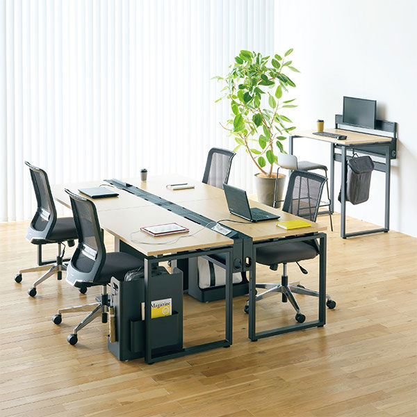 Ceha プレノデスクシステム 平机 引出し無し ホワイト天板/ブラック脚