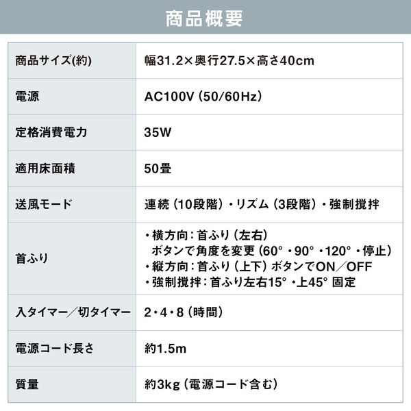 アイリスオーヤマ 大型サーキュレーターDC23cm PCF-DC23-W 1台 - アスクル